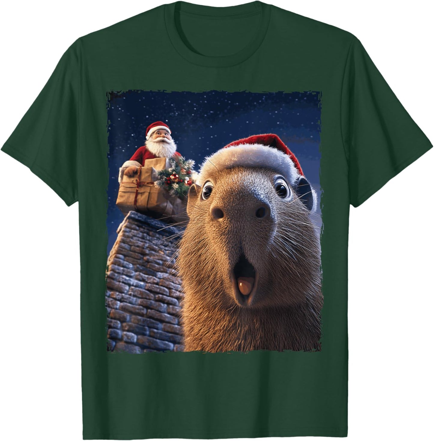 Funny Capybara Selfie Santa Xmas Christmas T-Shirt - T-Shirt | Forest