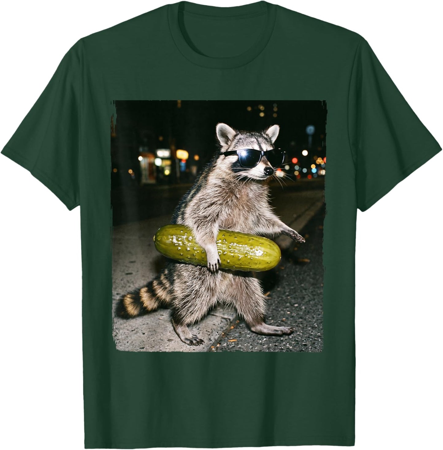 Raccoon Walking Funny Pickles Meme T-Shirt - T-Shirt | Forest
