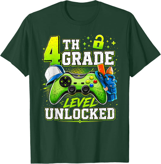 Back to School 4th Fourth Grade Level Unlocked Gamer Kid T-Shirt - T-Shirt | Forest
