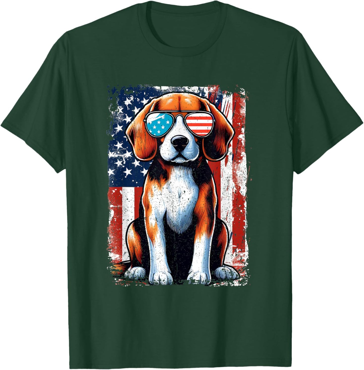 Vintage Beagle Dog American USA US Flag Pets Lovers Outfit T-Shirt - T-Shirt | Forest