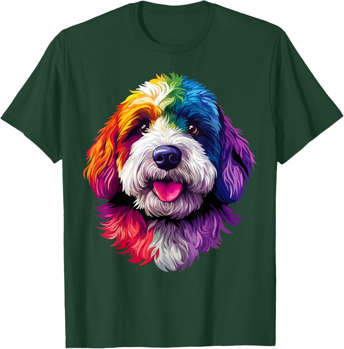 Colorful Bernedoodle Face Cute Dog Lover Men Women Black T-Shirt - T-Shirt | Forest