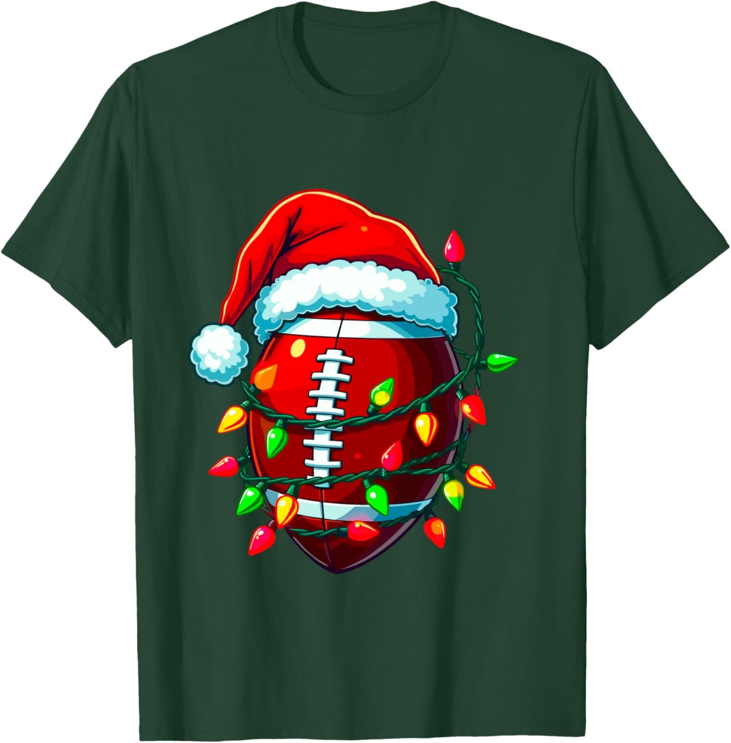 Football Christmas Pajama Family Matching Santa Hat Lights T-Shirt - T-Shirt | Forest