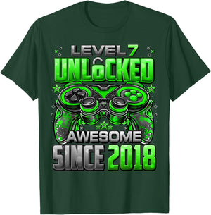 Level 7 Unlocked Awesome Since 2018 7th Birthday Gaming T-Shirt - T-Shirt | Forest