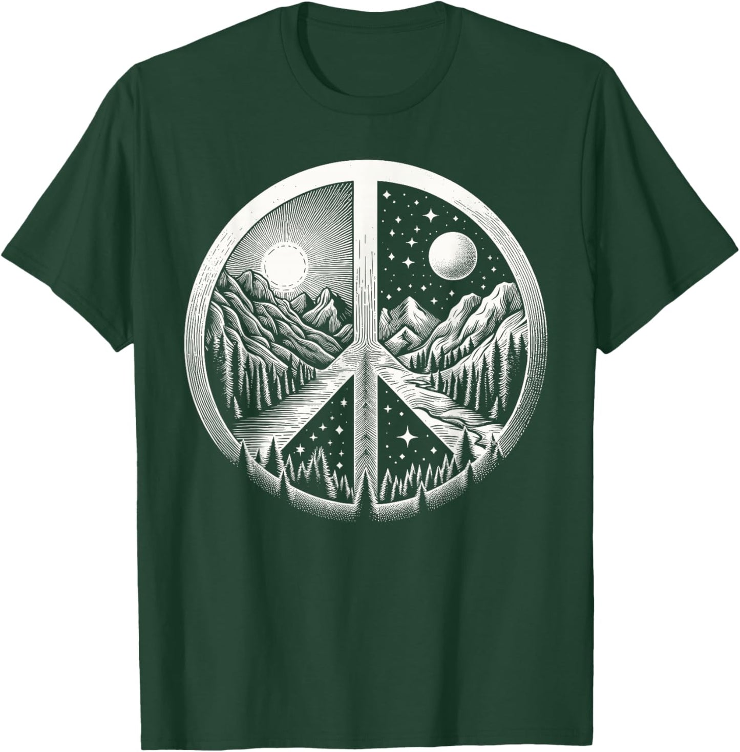 Retro Outdoor Adventures Peace Sign Hippie T-Shirt - T-Shirt | Forest