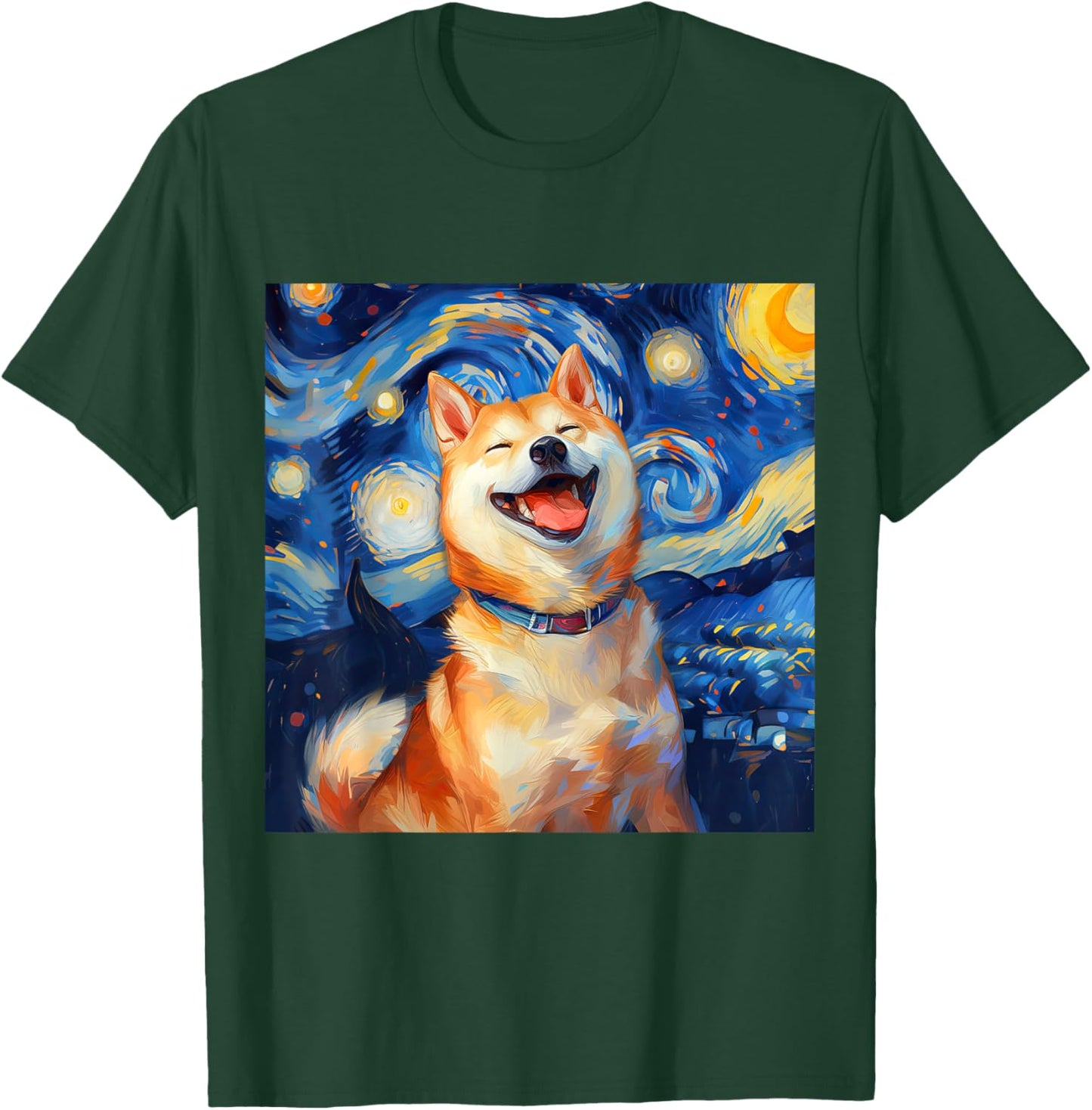 Cute Shiba Inu Dog Starry Night Vincent Van Gogh Painting Women Kids T-Shirt - T-Shirt | Forest