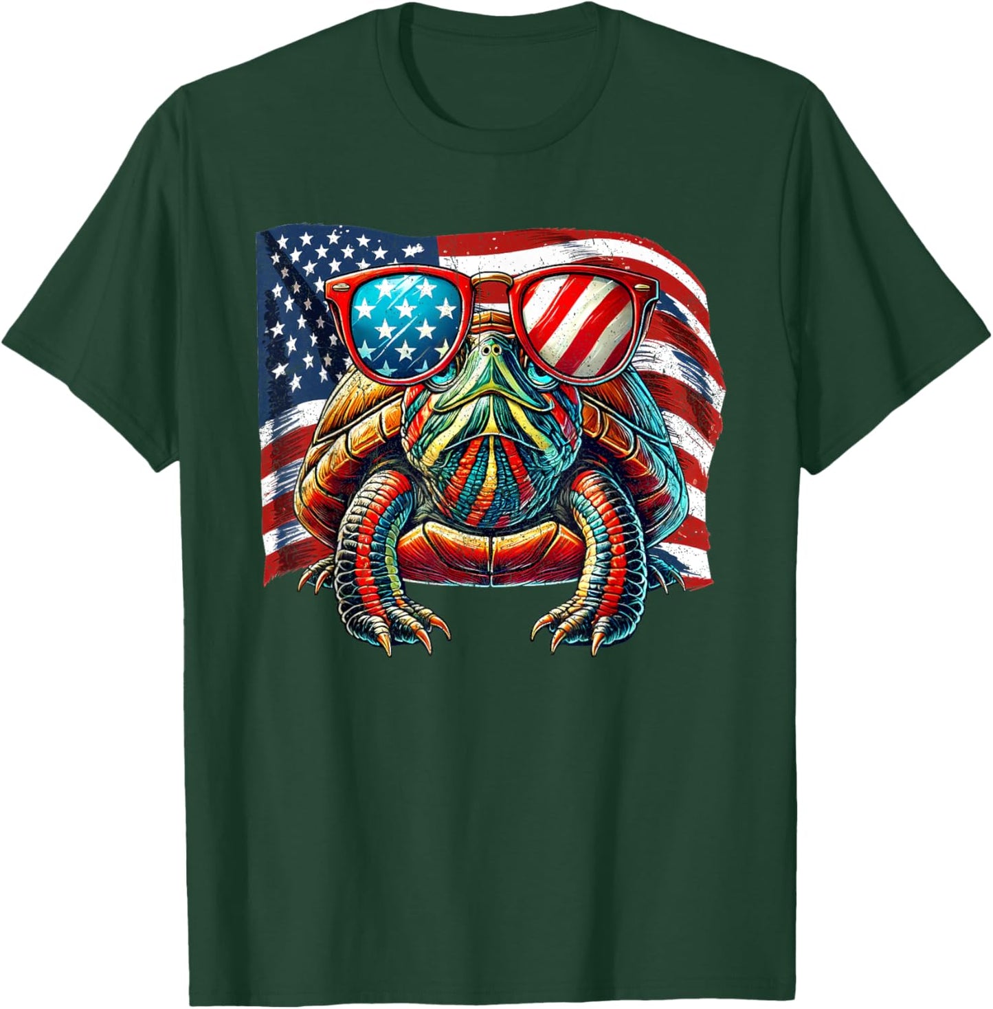 Red-Eared Slider Turtle USA Flag Patriotic Sunglasses Pets T-Shirt - T-Shirt | Forest