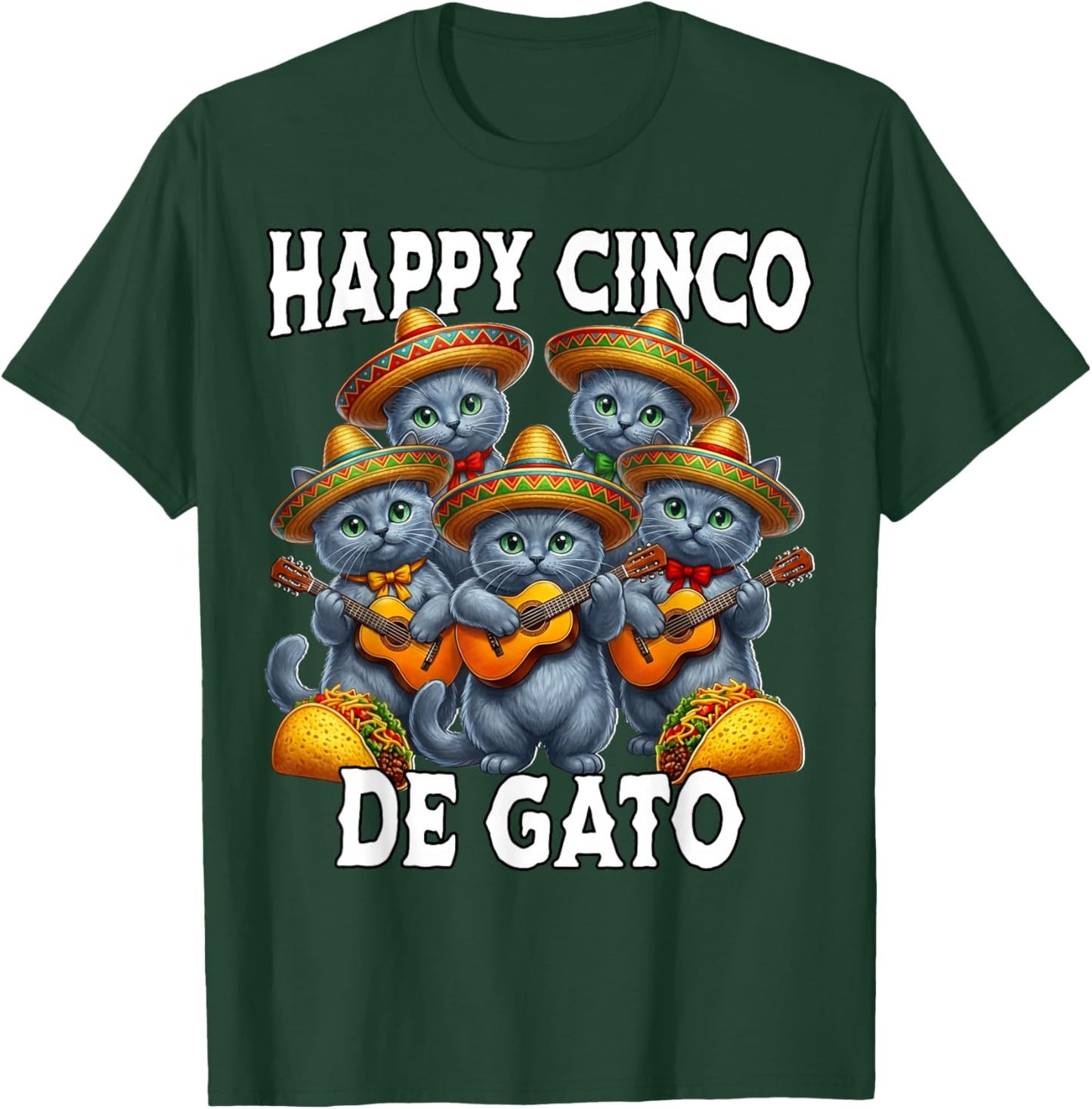 Funny Russian Blue Cat Happy Cinco De Gato Russian Blue Cat T-Shirt - T-Shirt | Forest
