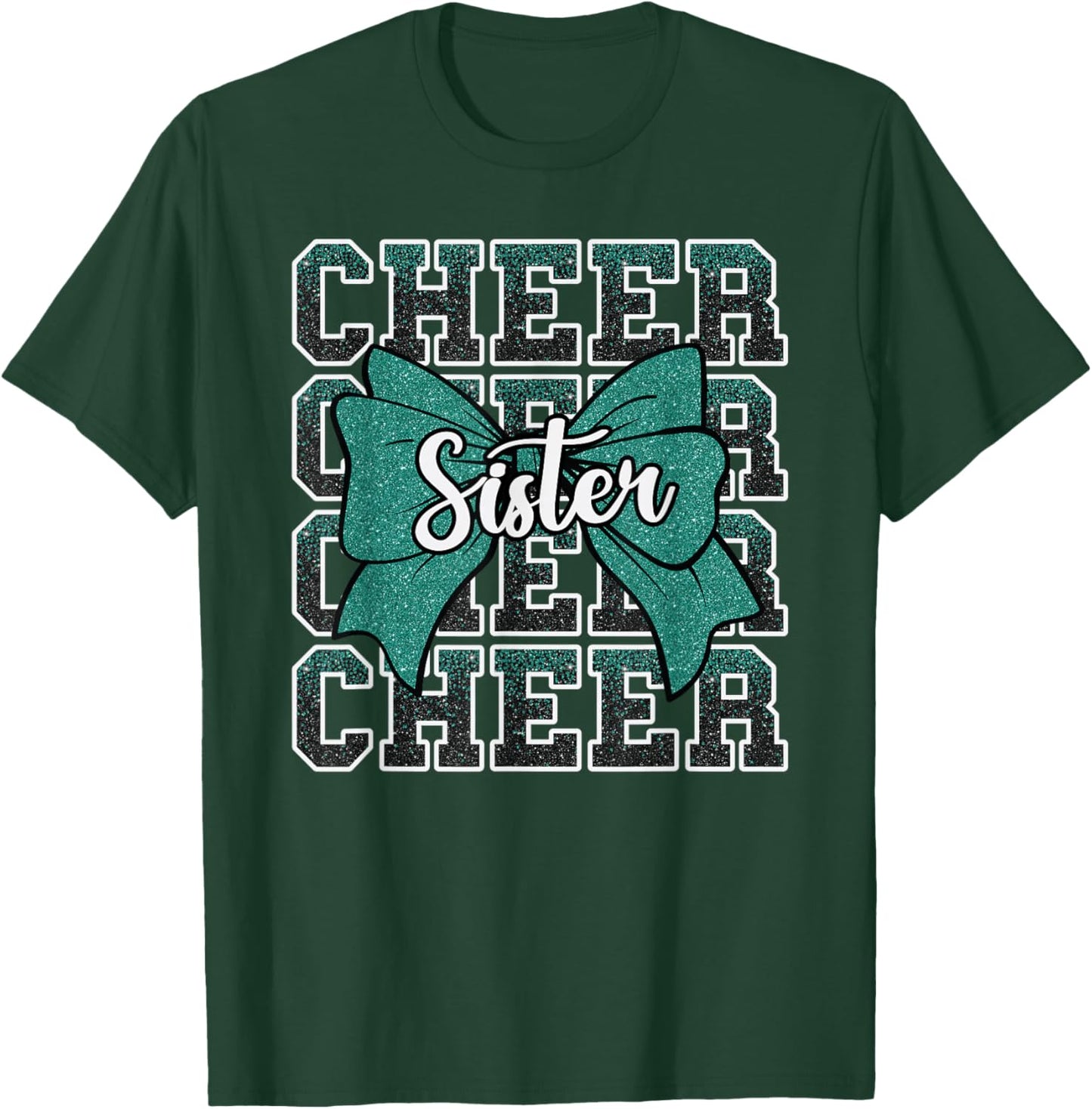Forest Green Cheer Sister Bow Sport Cheerleader Cheerleading T-Shirt - T-Shirt | Forest