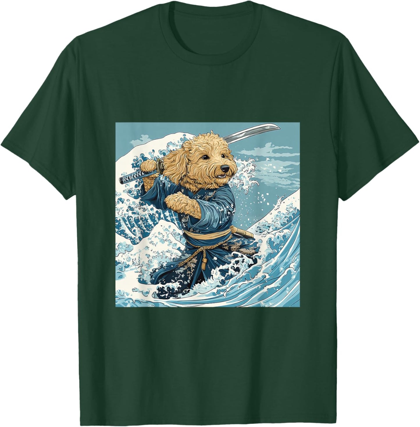 Goldendoodle Pet Dog Samurai Warrior Japanese Art Anime T-Shirt - T-Shirt | Forest