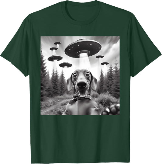 Dachshund Selfie with UFOs Outer Space Alien Kids Dog Owners T-Shirt - T-Shirt | Forest