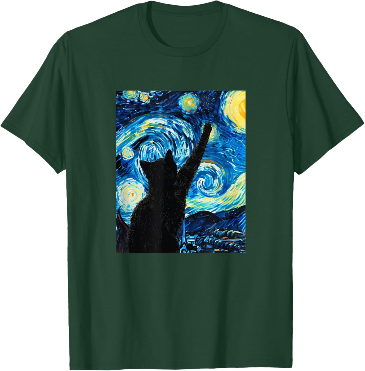 Van Gogh Starry Night Cat Lover Kitten Women T-Shirt - T-Shirt | Forest