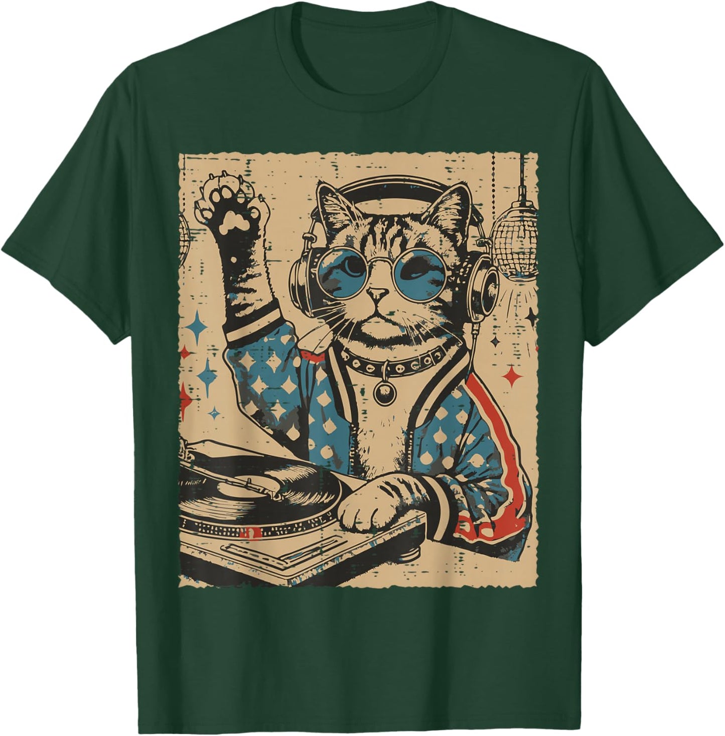 Cat Dj Turntable Vintage Kitten Disco Music Men Women Kids T-Shirt - T-Shirt | Forest