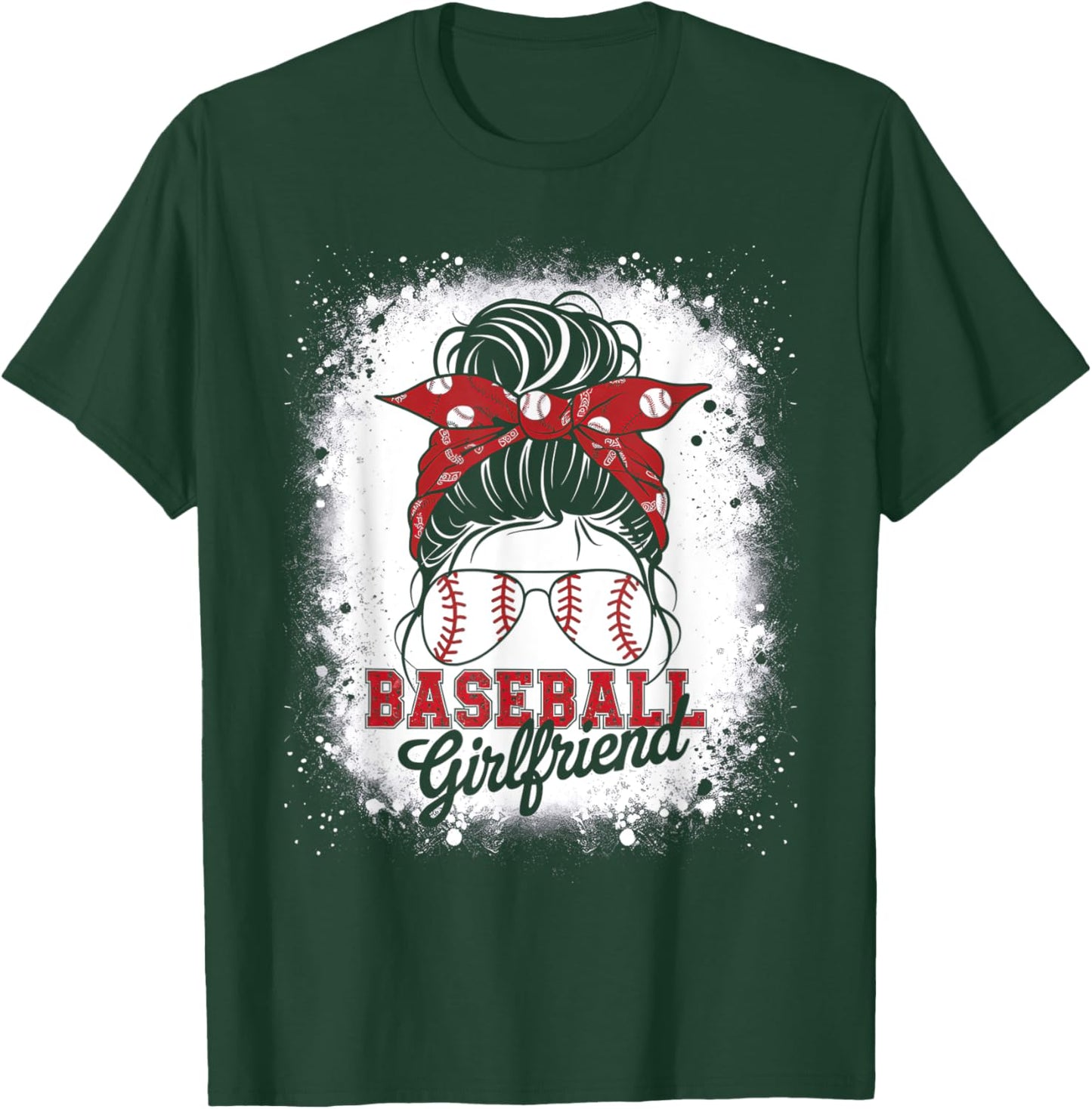 Baseball Girlfriend Messy Bun Hair Leopard Mother's Day 2025 T-Shirt - T-Shirt | Forest