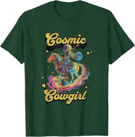 Cosmic Rodeo Howdy Western Retro Cute Cowboy Cowgirl Space T-Shirt - T-Shirt | Forest