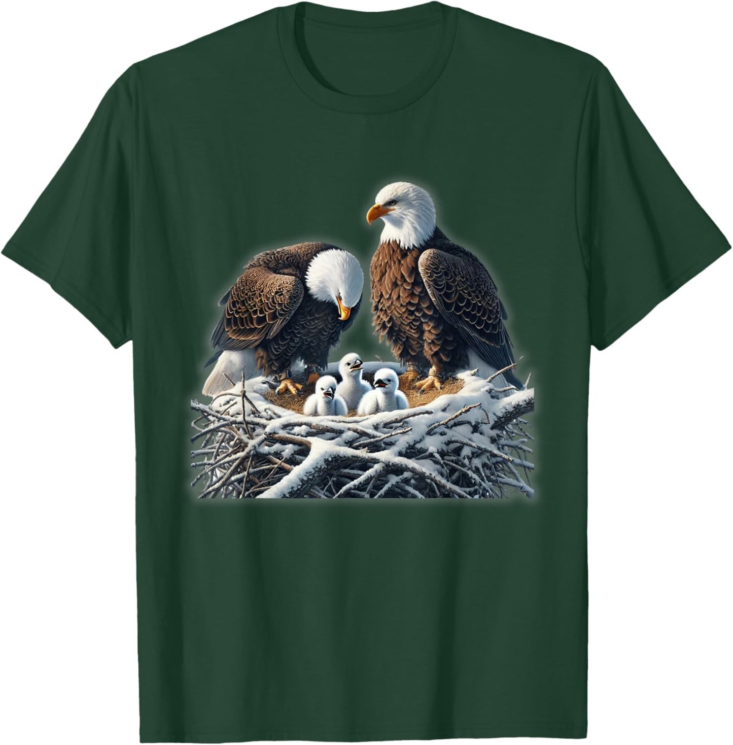 Bald Eagle Dad Mom Three Eaglet Chicks Babies in The Nest T-Shirt - T-Shirt | Forest