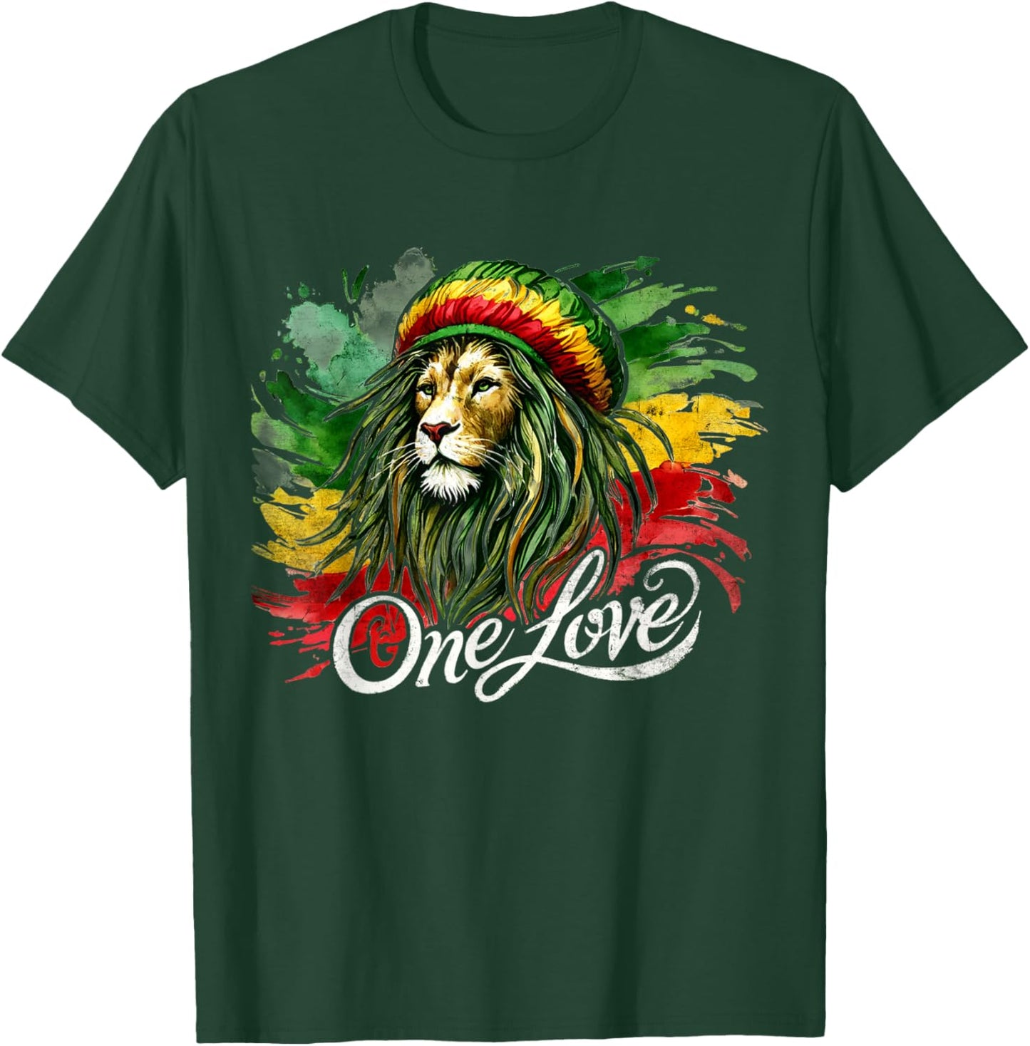 Lion of Judah One Reggae Love Heart Jamaica Rock Roots T-Shirt - T-Shirt | Forest