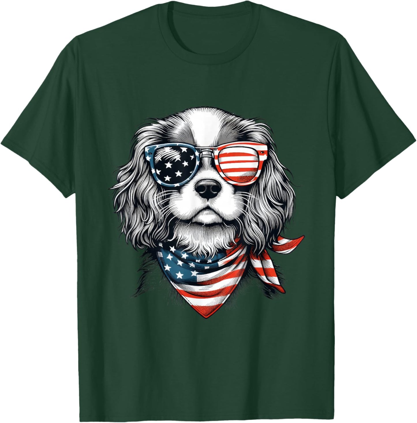 Kids 4th of July with Cavalier King Charles Spaniel Dog T-Shirt - T-Shirt | Forest