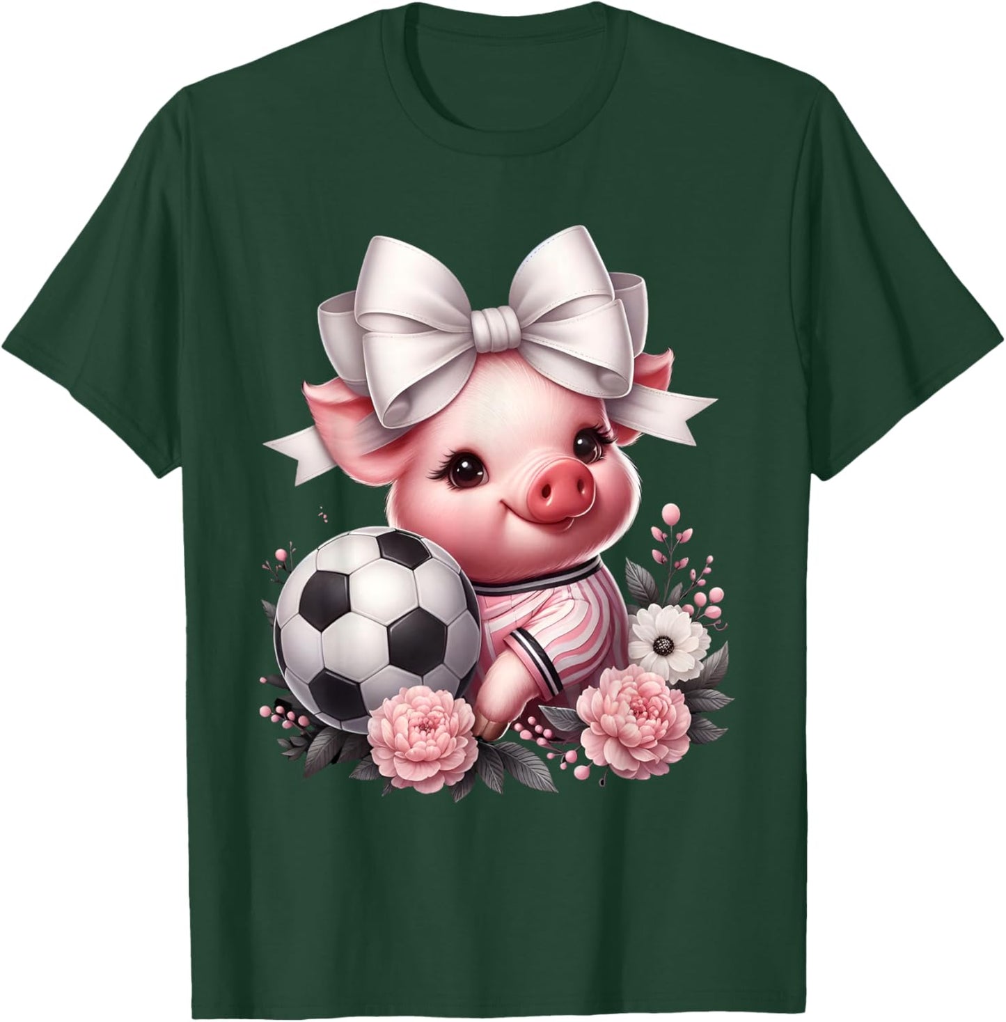 Cute Pig White Coquette Bow Soccer Pig Lover Player Sport T-Shirt - T-Shirt | Forest