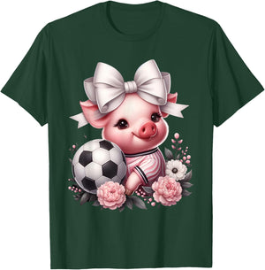 Cute Pig White Coquette Bow Soccer Pig Lover Player Sport T-Shirt - T-Shirt | Forest