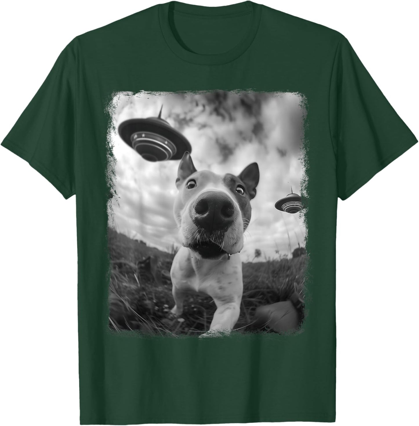 American Bull Terrier Dog UFO Alien Extraterrestrial Selfie T-Shirt - T-Shirt | Forest