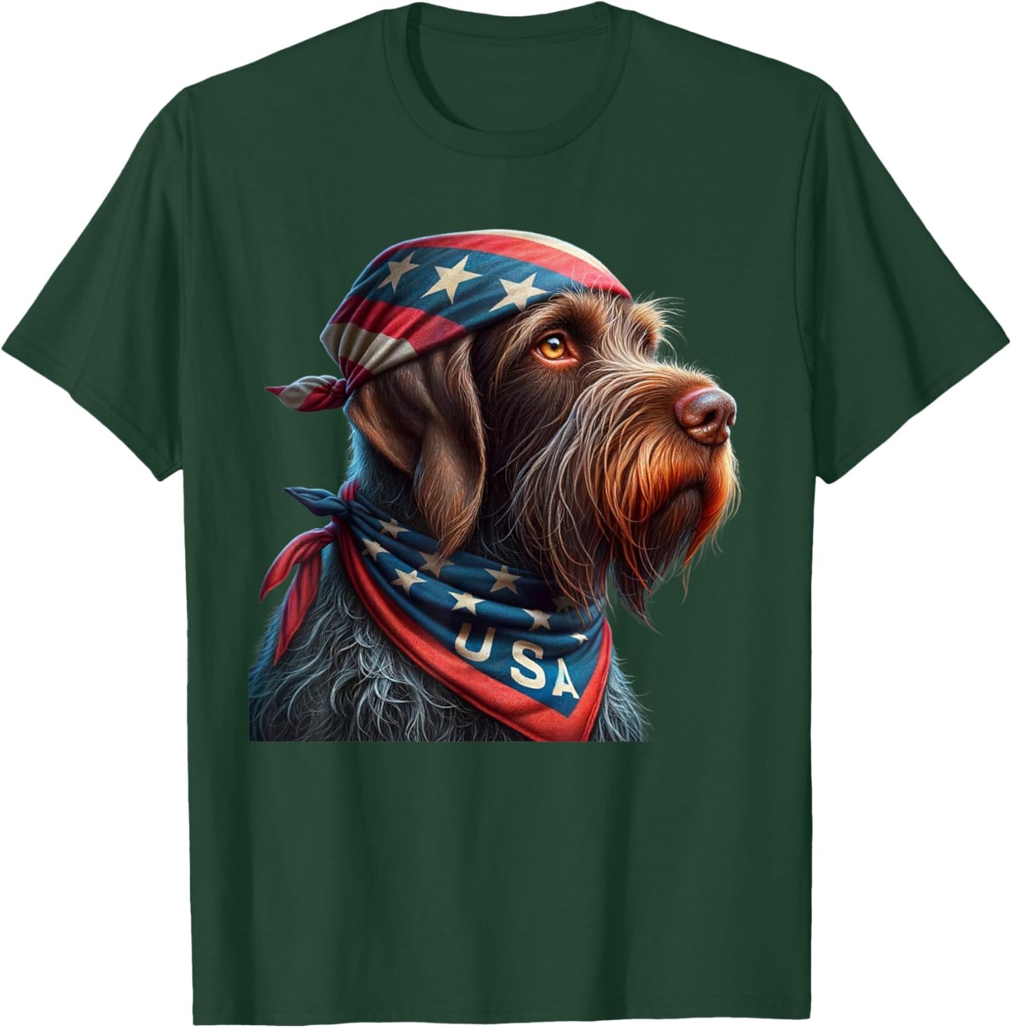 wirehaired pointing griffon dog american flag 4th of july Women Kids Men T-Shirt - T-Shirt | Forest