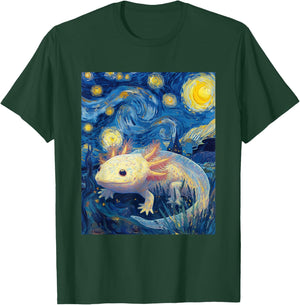 Axolotl Kawaii Van Gogh Style Starry Night Funny Graphic T-Shirt - T-Shirt | Forest