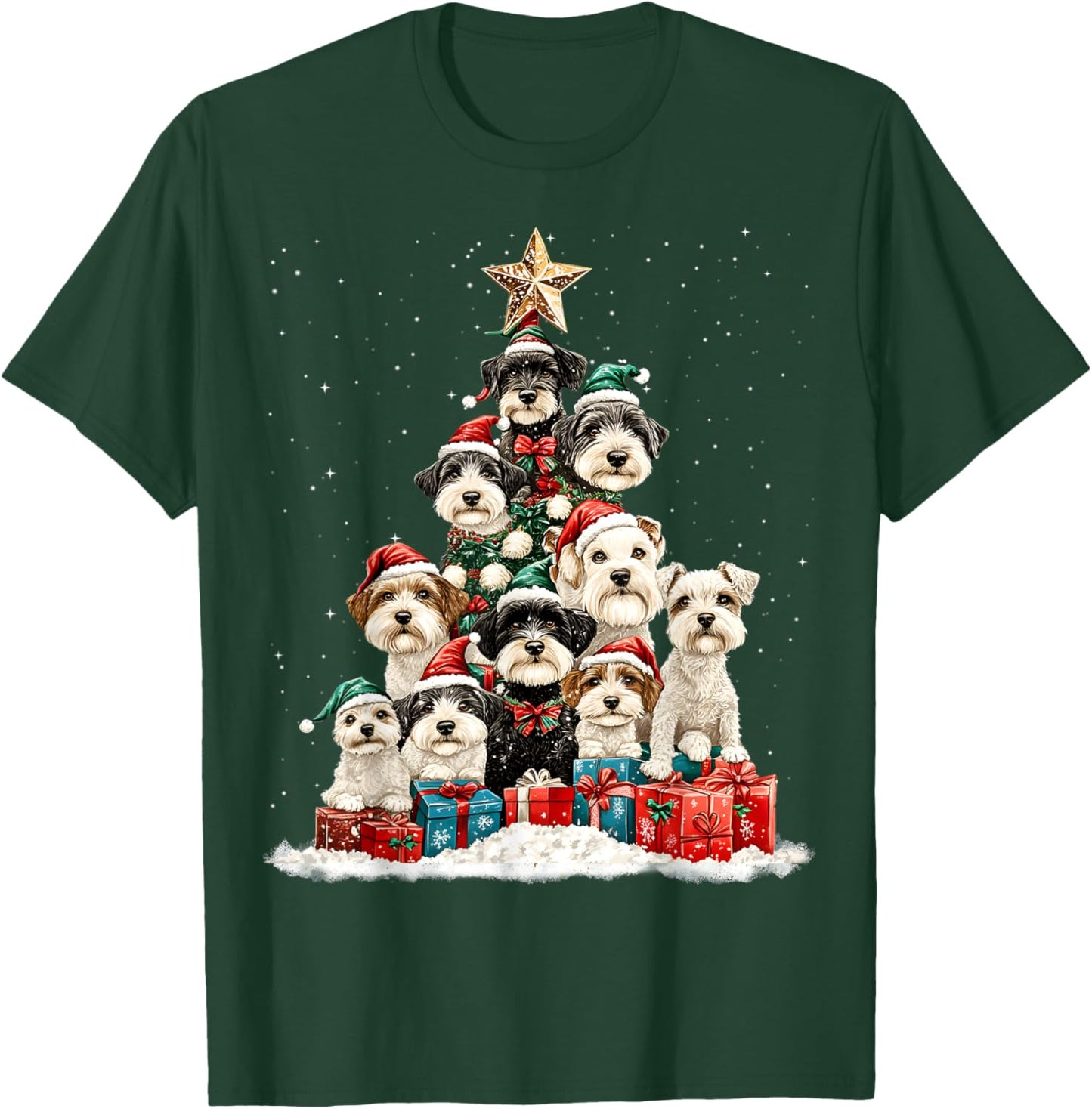Miniature Schnauzer Christmas Tree Dog Santa Merry Dogmas T-Shirt - T-Shirt | Forest