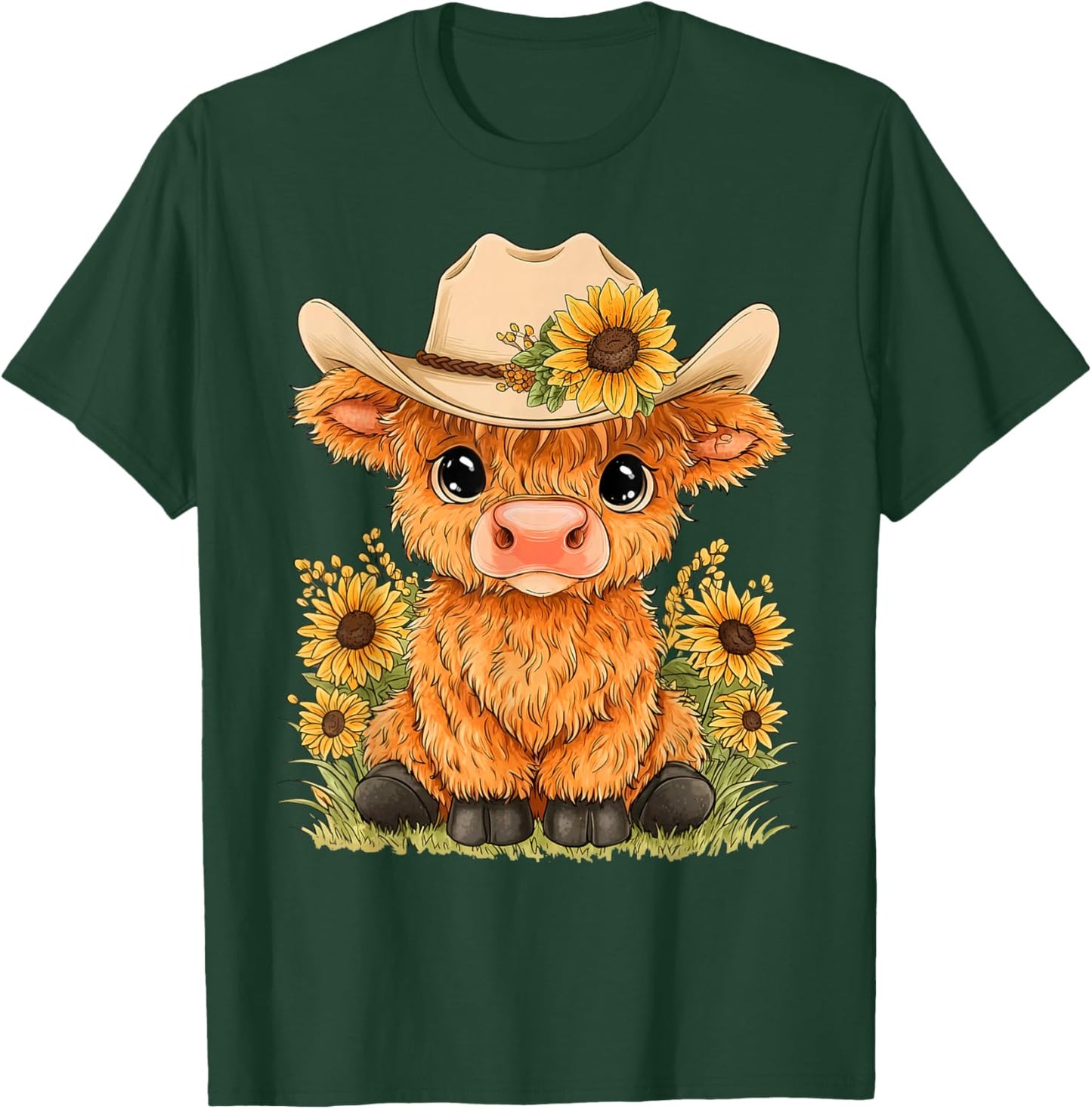 Scottish Highland Cow Farm Western Cowboy Sunflower Cowgirl T-Shirt - T-Shirt | Forest