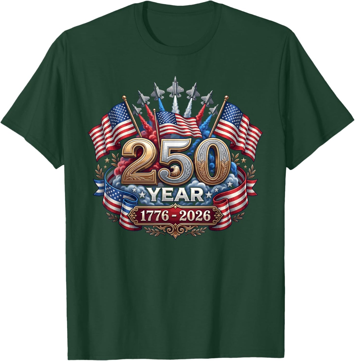 250 Years American 250th Anniversary Patriotic USA 4th July T-Shirt - T-Shirt | Forest