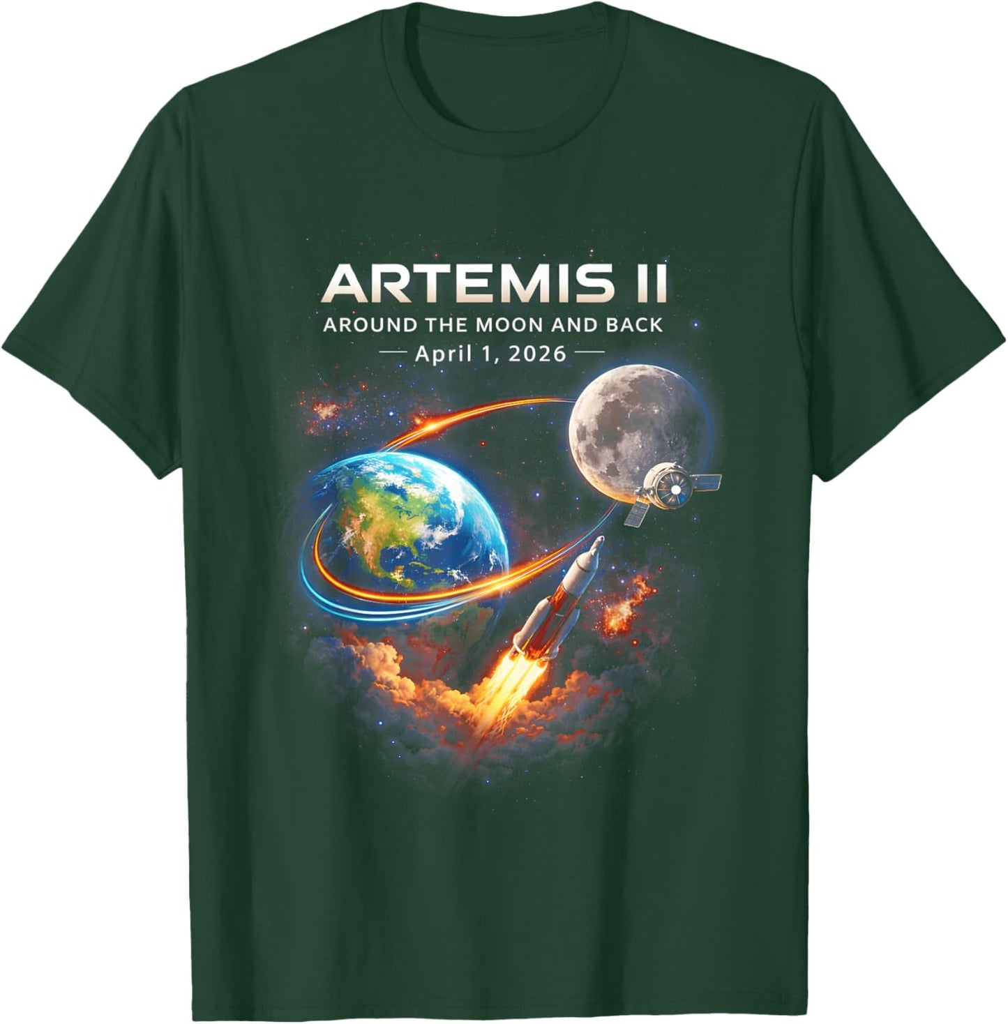 Artemis II Rocket Space Launch Back to The Moon Mission 2026 T-Shirt - T-Shirt | Forest