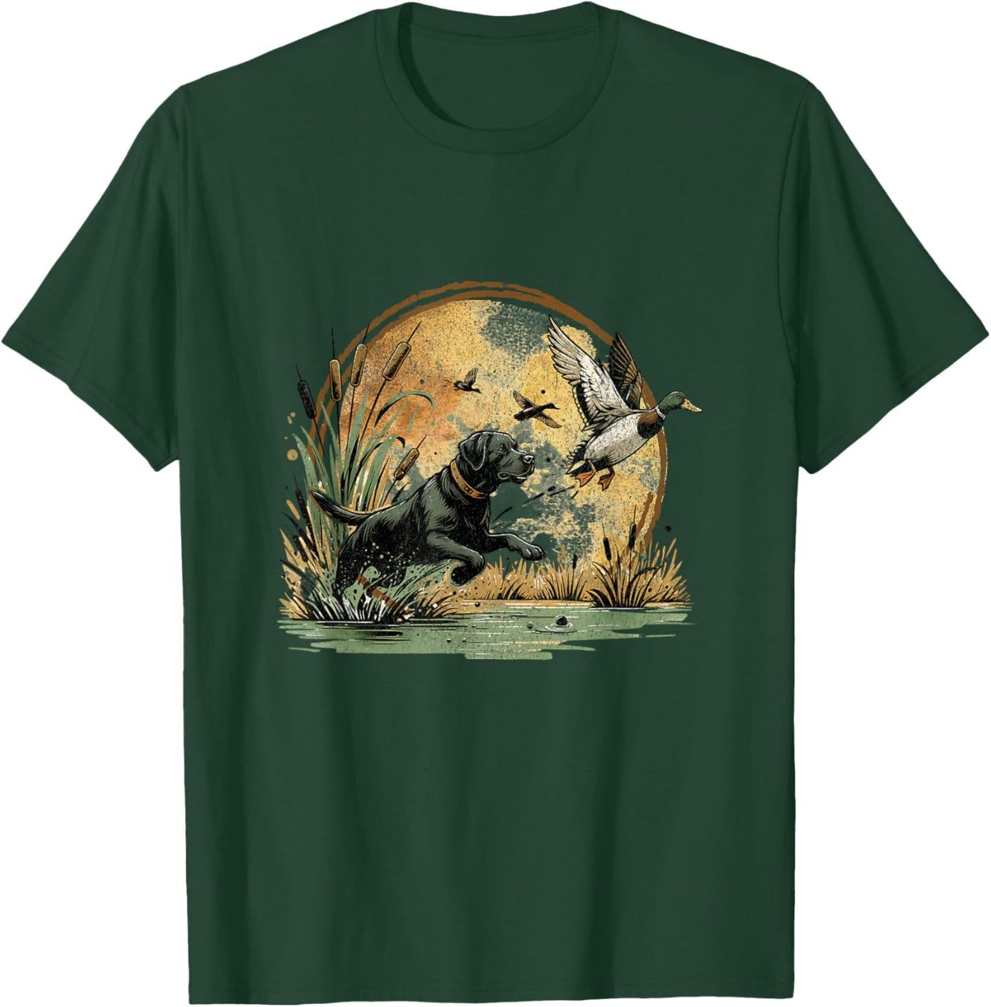 Black Lab Labrador Hunting Ducks Waterfowl T-Shirt - T-Shirt | Forest