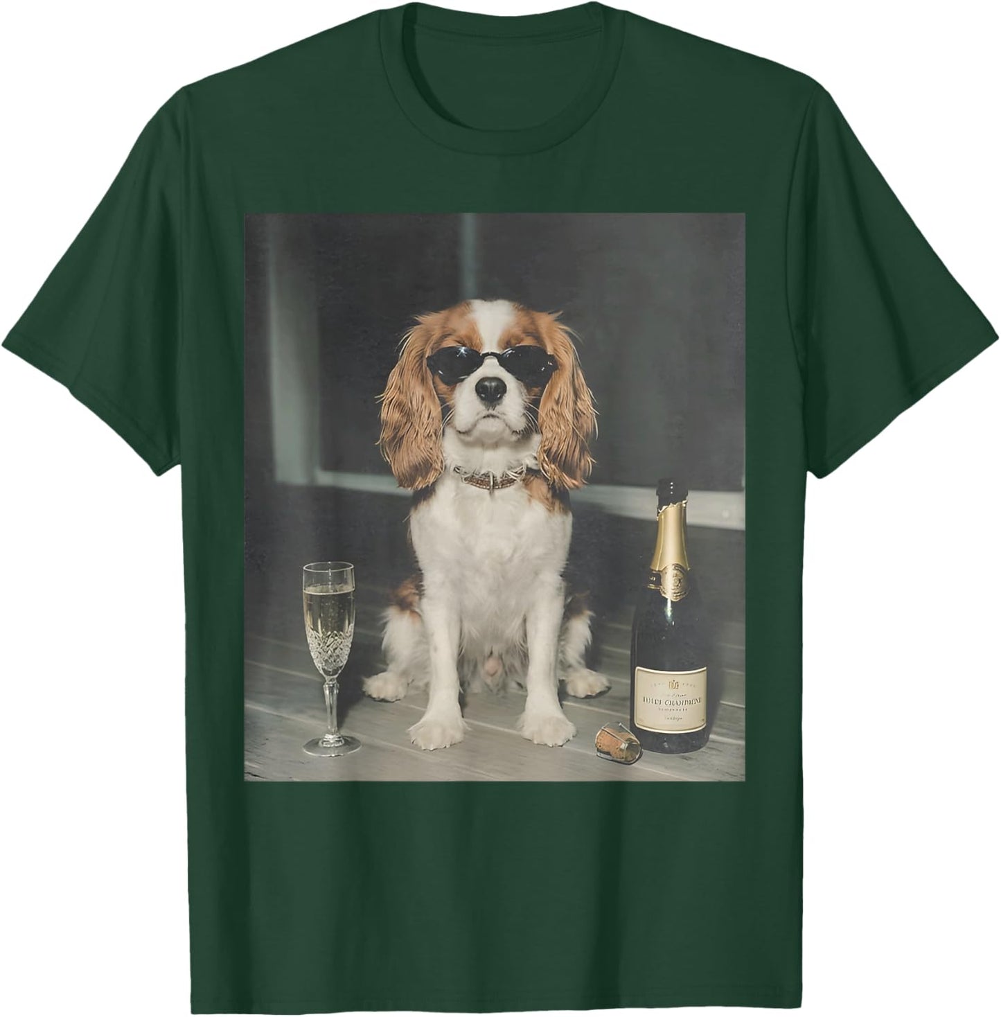 Cavalier King Charles Drinking Champagne Funny Dog Meme T-Shirt - T-Shirt | Forest