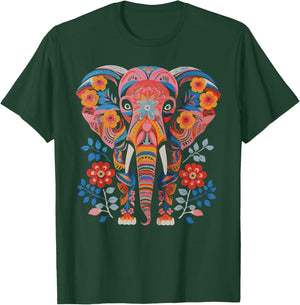 Flower Elephant with Floral Graphic for Mom Girl Teens Women T-Shirt - T-Shirt | Forest