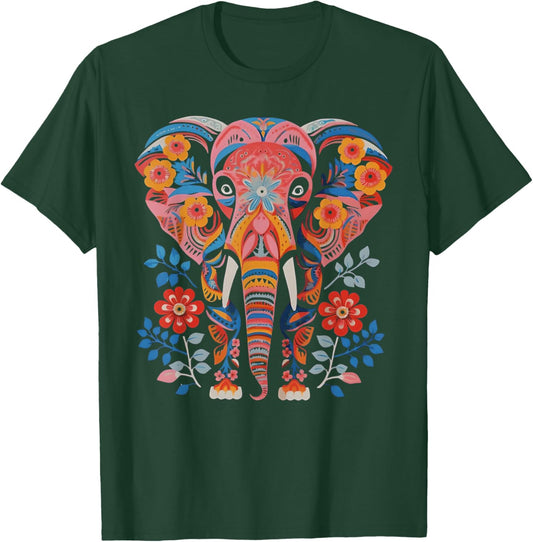 Flower Elephant with Floral Graphic for Mom Girl Teens Women T-Shirt - T-Shirt | Forest