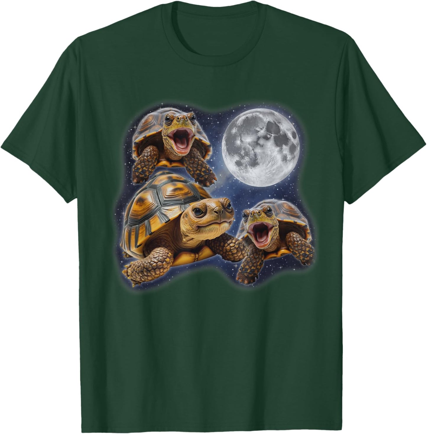 Three Tortoise Moon 3 Howling At Moon Funny Weird Cursed T-Shirt - T-Shirt | Forest