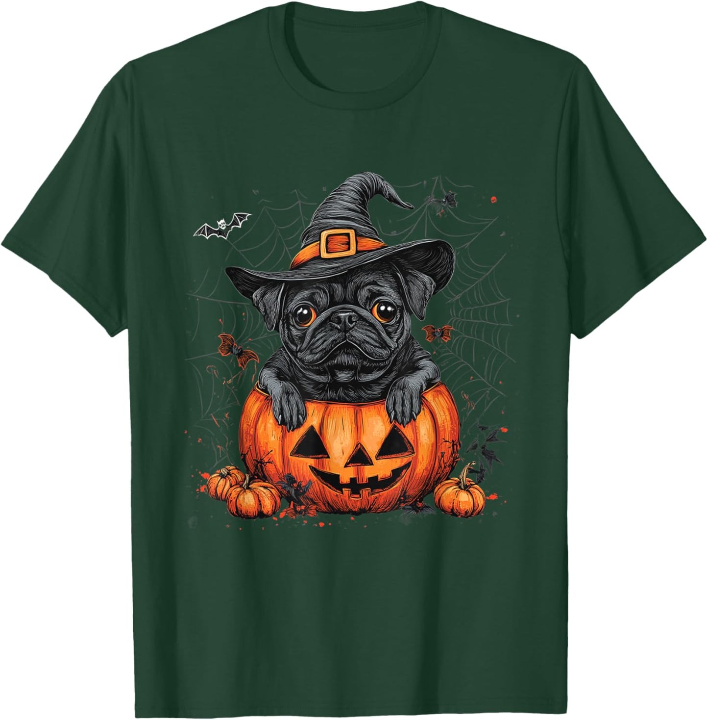 Black Pug Dog Pumpkin Halloween Thanksgiving Men Women Dog T-Shirt - T-Shirt | Forest