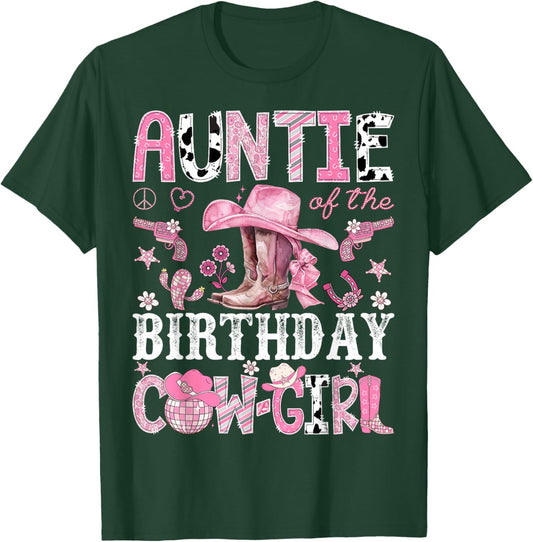 Auntie of The Birthday Cow-Girl Pink Disco Rodeo Auntie T-Shirt - T-Shirt | Forest