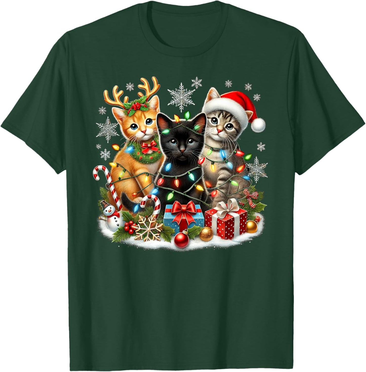 Merry Christmas Baby Cats Presents Snowflake Santa Claus T-Shirt - T-Shirt | Forest