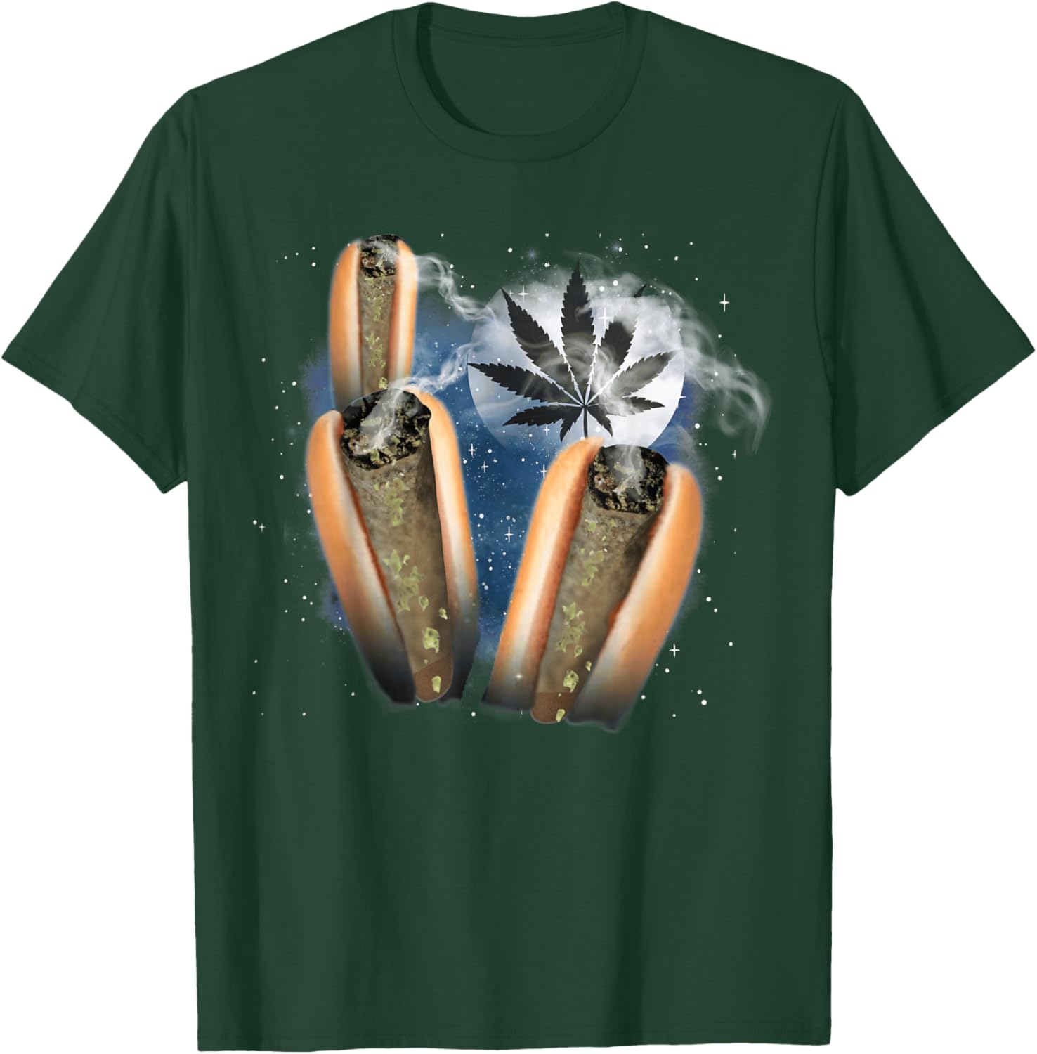 Space Three Marijuana Moon Funny 3 Weed Hotdogs Cursed Meme T-Shirt - T-Shirt | Forest