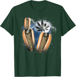 Space Three Marijuana Moon Funny 3 Weed Hotdogs Cursed Meme T-Shirt - T-Shirt | Forest