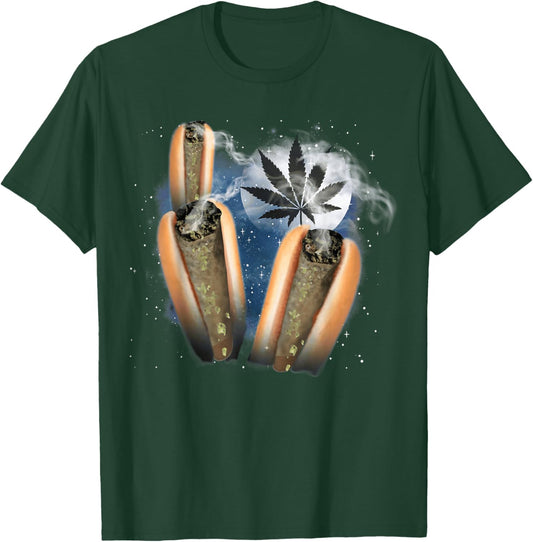 Space Three Marijuana Moon Funny 3 Weed Hotdogs Cursed Meme T-Shirt - T-Shirt | Forest