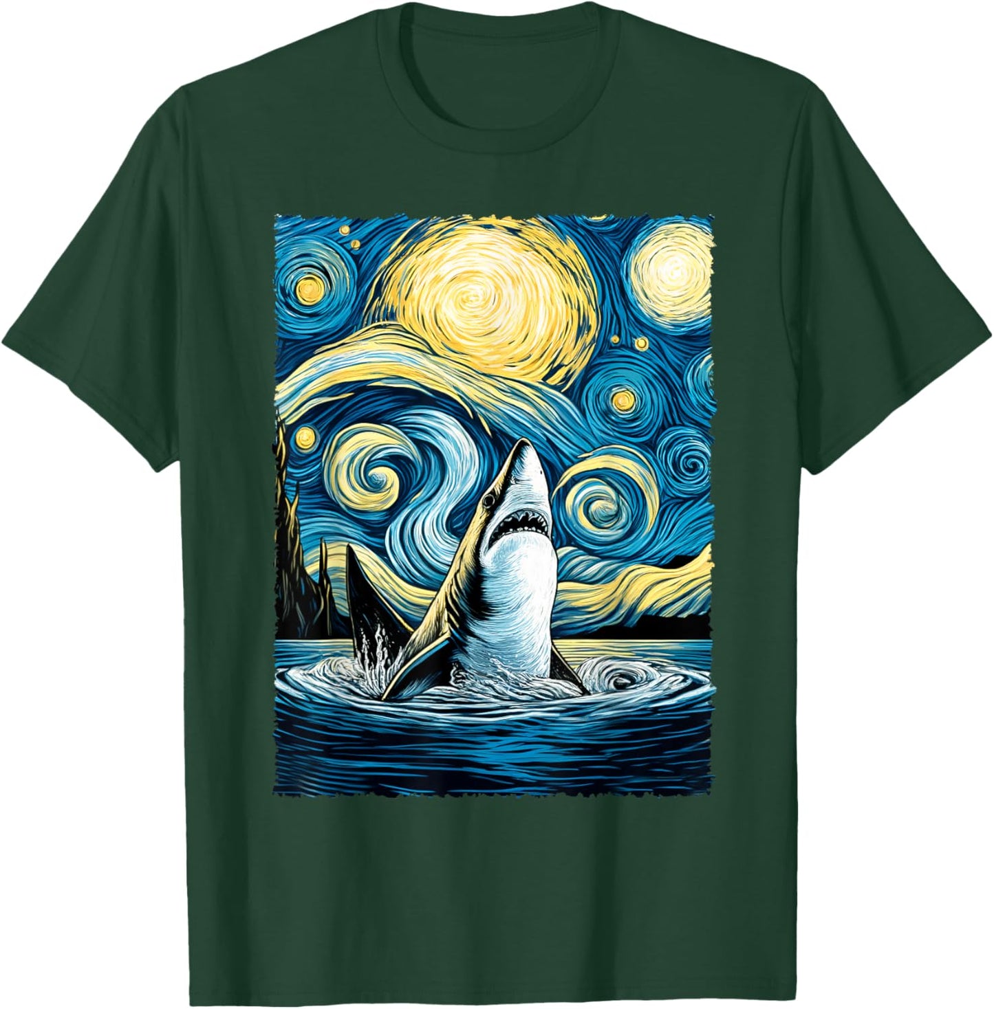 Graphic Art Shark Starry Night Drawing Artwork Cute Shark T-Shirt - T-Shirt | Forest