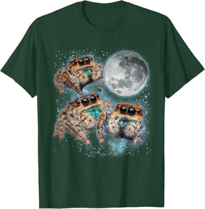 Jumping Spider Lover Galaxy Moon Three Jumping Spiders T-Shirt - T-Shirt | Forest