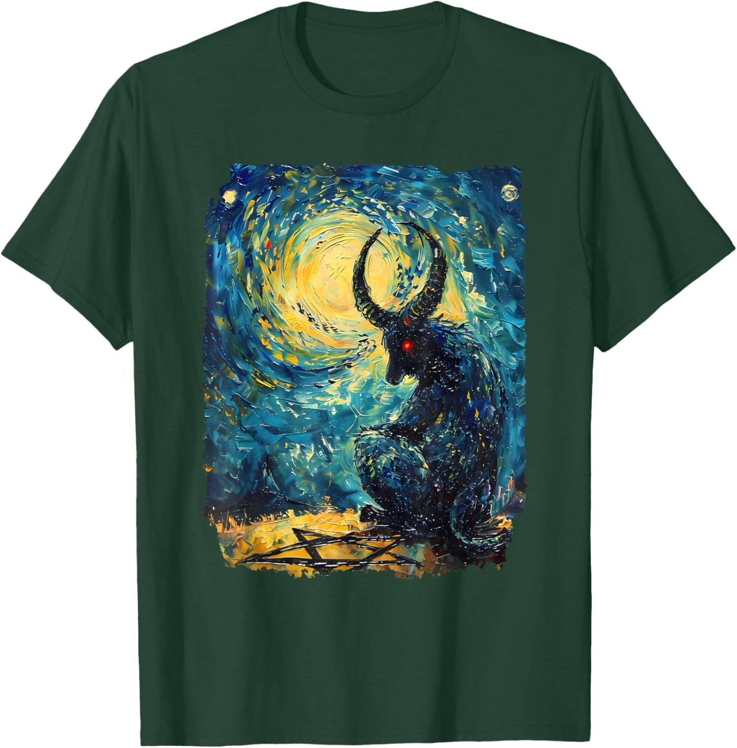 Occult Baphomet Starry Nights Goat Pentagram T-Shirt - T-Shirt | Forest