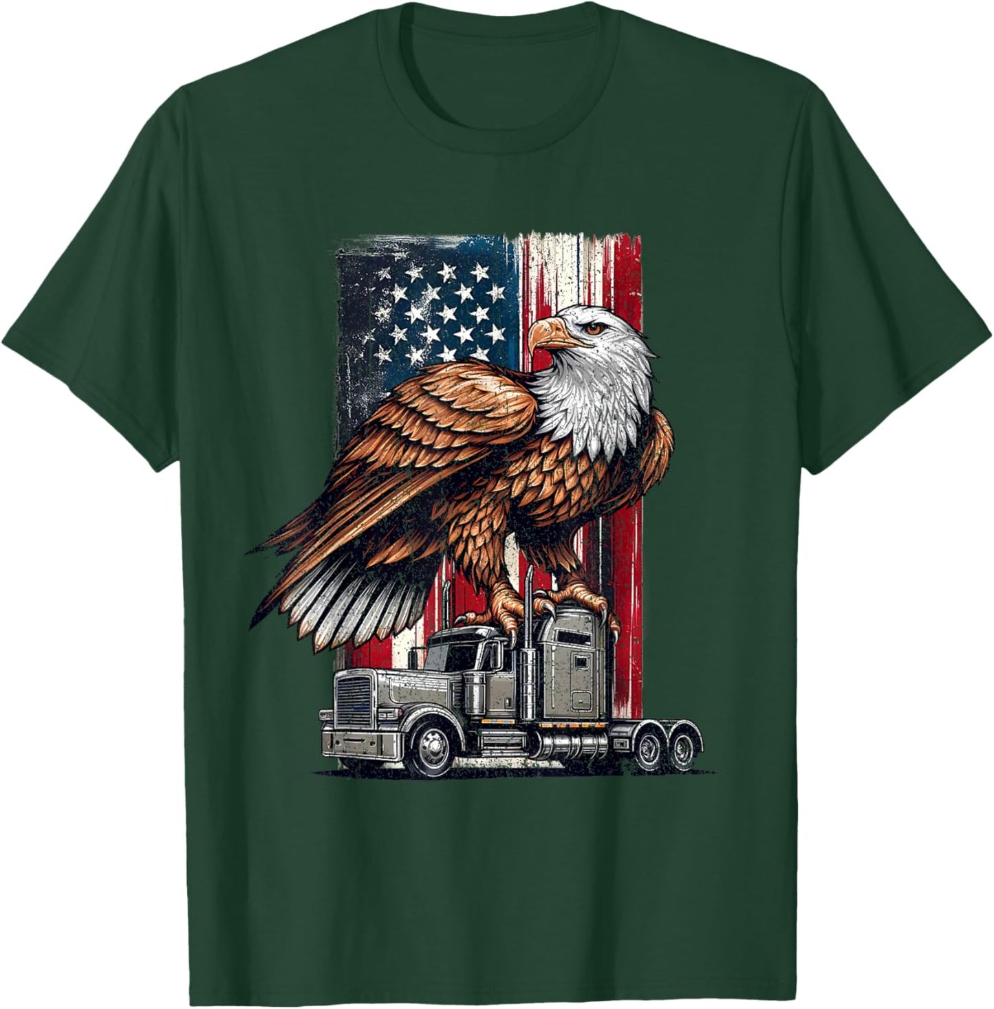 Vintage Trucking Trucker American Flag Patriotic Eagle T-Shirt - T-Shirt | Forest