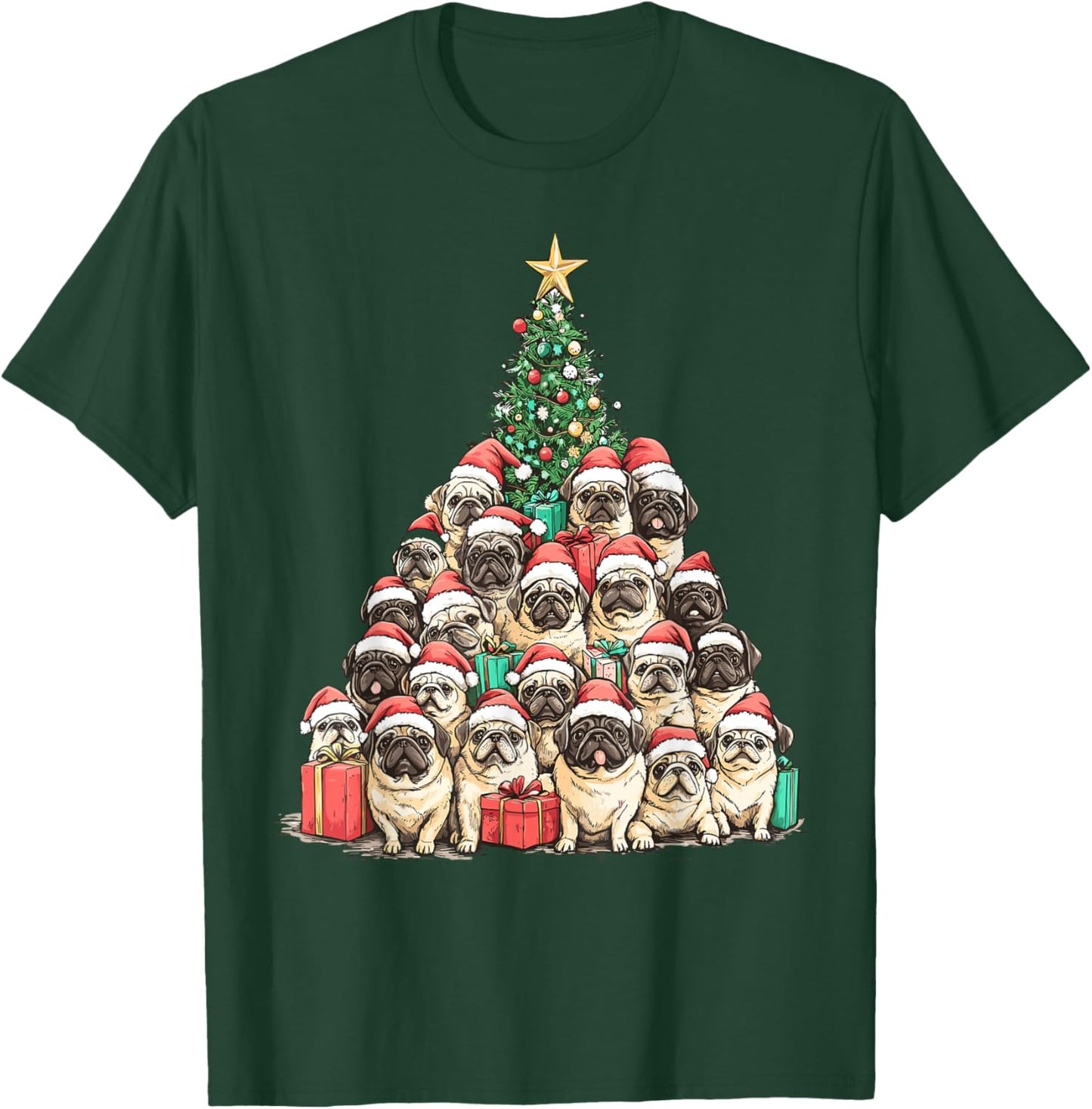 Pekingese Santa Christmas Tree Funny Xmas Dog Lover Pajama T-Shirt - T-Shirt | Forest