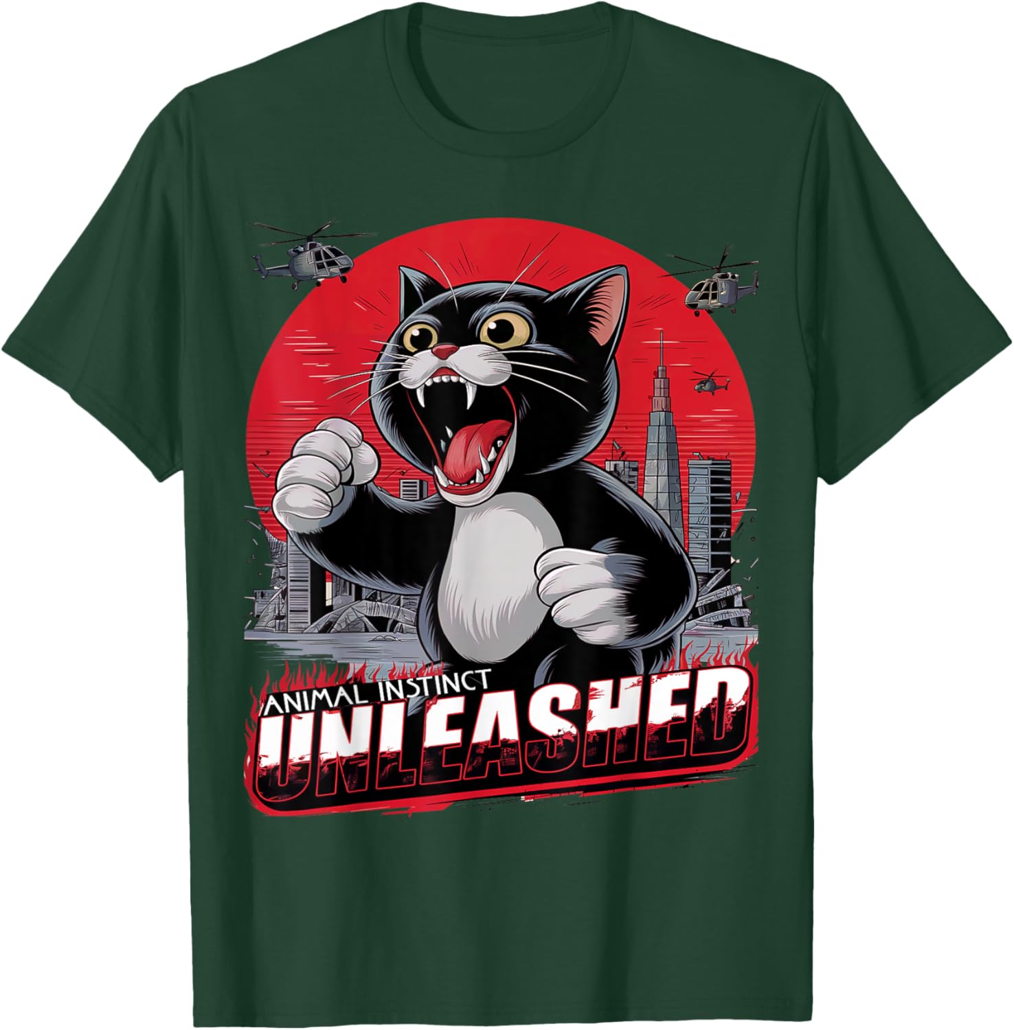 Animal instinct unleashed funny cat lover kittty graphics Men Women Kids T-Shirt - T-Shirt | Forest