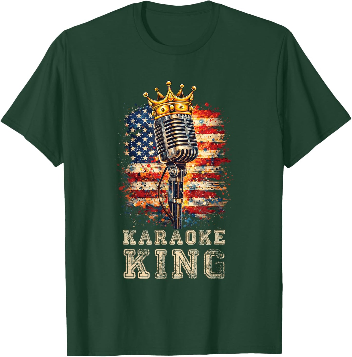 Karaoke King Singer Vintage Microphone American Flag Singing T-Shirt - T-Shirt | Forest