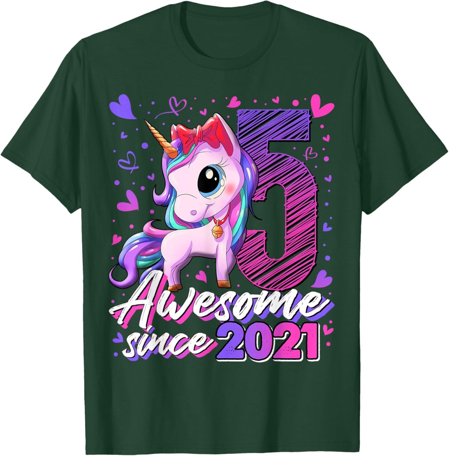 5th Birthday Shirt Girl 5 Year Old Gifts 5 Birthday Girl T-Shirt - T-Shirt | Forest