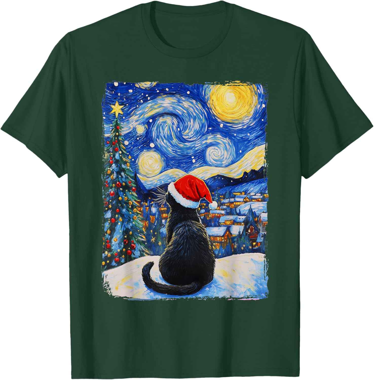 Cat Starry Night Christmas T-Shirt - T-Shirt | Forest